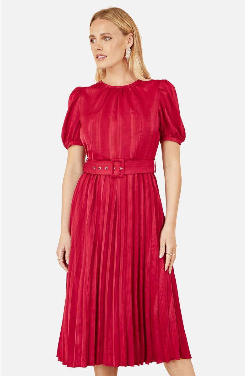 Yumi Satin Striped Midi Dress, Alternate, color, Red