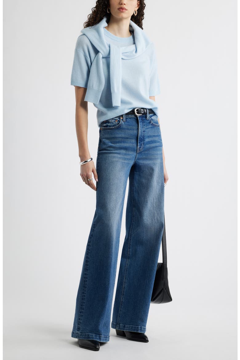 Short Sleeve Cashmere Sweater, Alternate, color, BLUE SUBDUED
