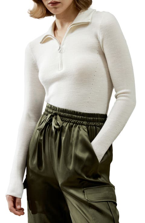 Gaia Ribbed Half Zip Ultra-fine Merino Wool Sweater