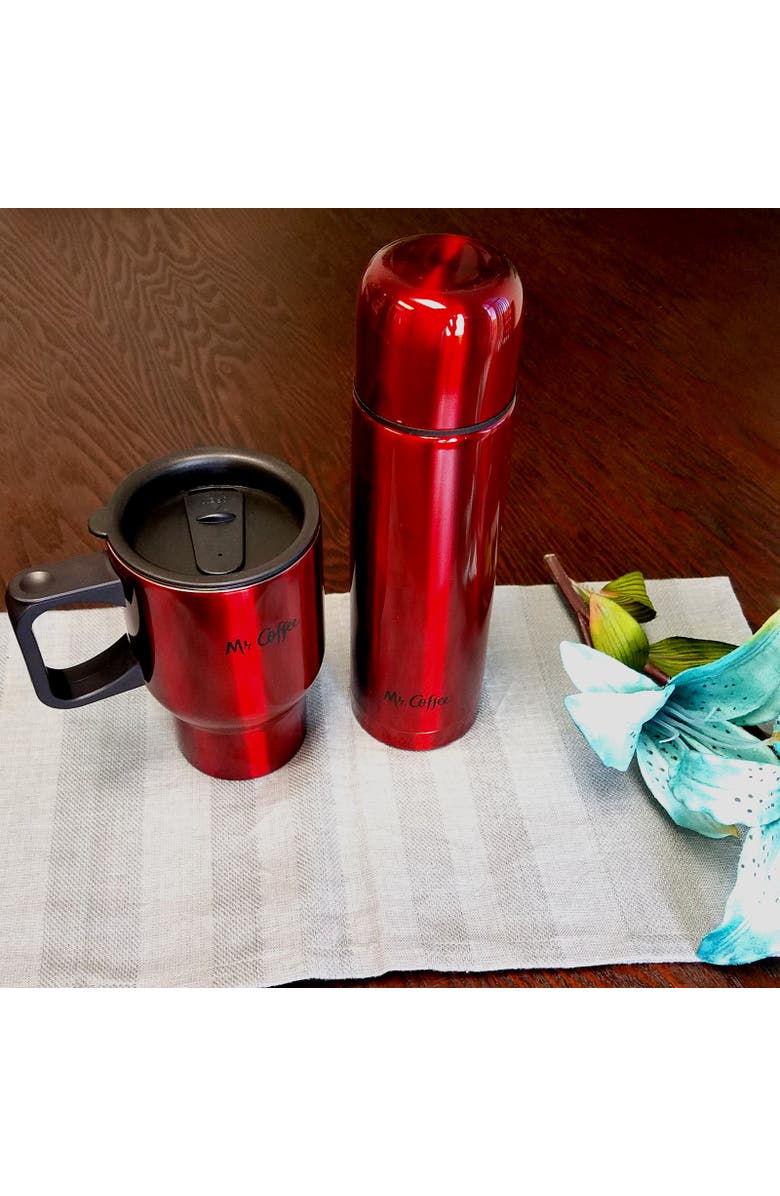 MR COFFEE Javelin 2-Piece Double Wall Thermos and Travel Mug Gift Set, Alternate, color, Red