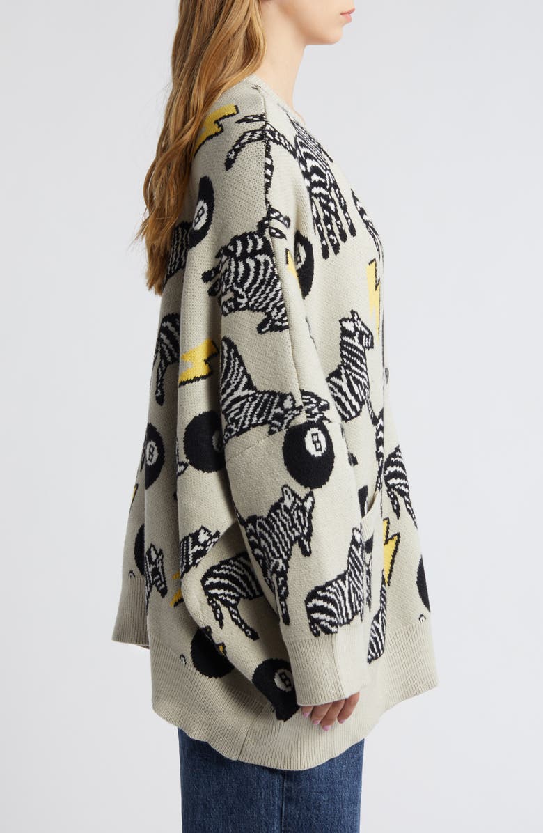 Dressed in Lala Zebra Jacquard Boxy Oversize Cardigan, Alternate, color,