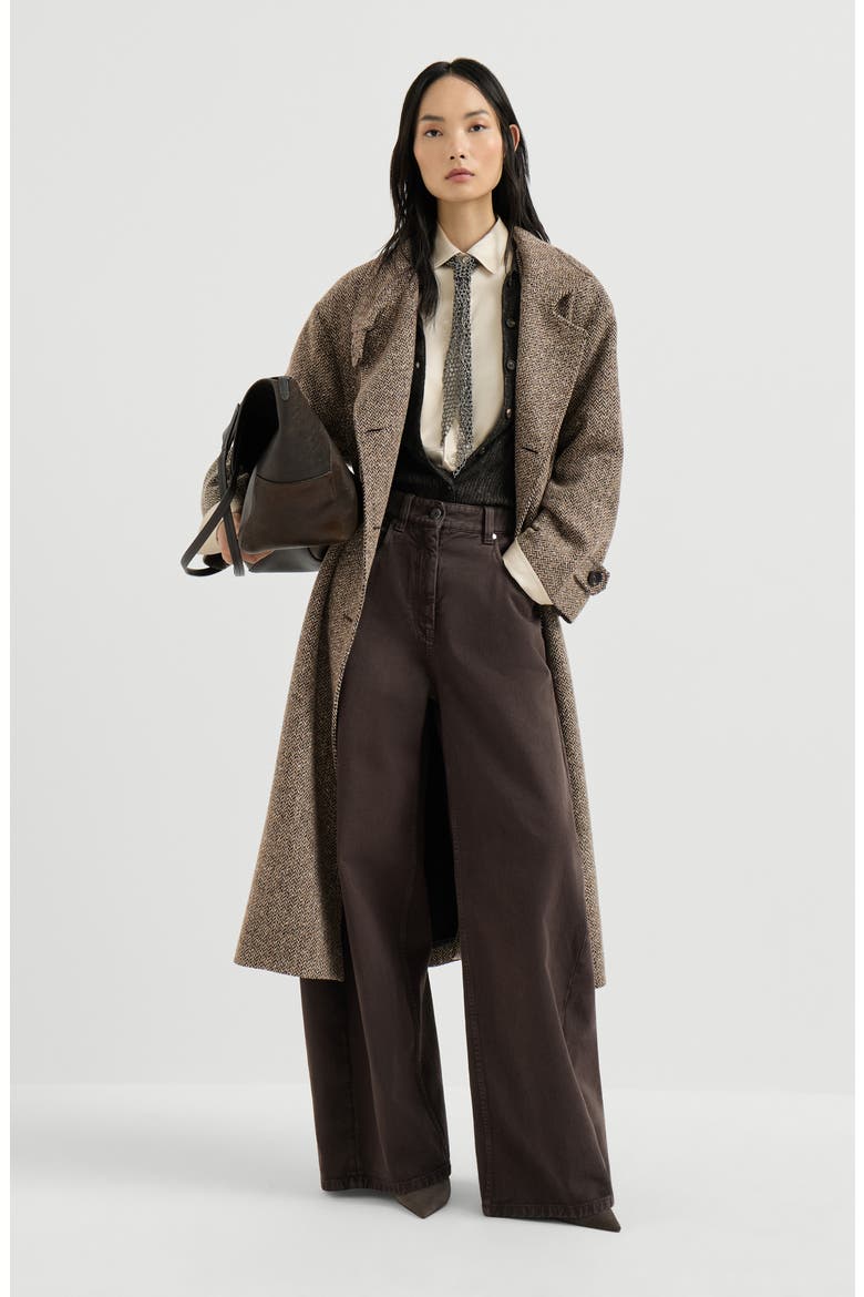 Dyed denim wide trousers with monili, Alternate, color, Pine Cone Brown