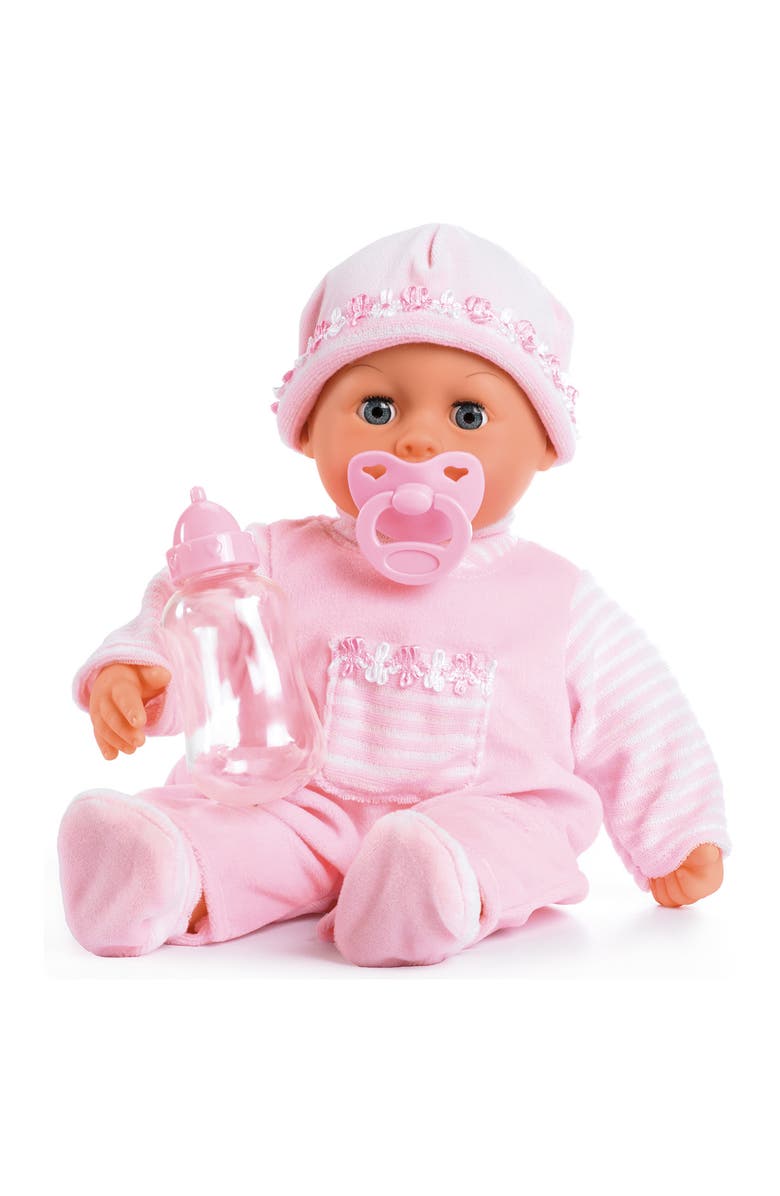 Bayer Design Bayer First Words Baby Doll with Sounds and Accessories, 15 Inch Soft-Body, Realistic Baby Sounds, Includes Pacifier and Bottle, in Soft Pink, Main, color, Multicolored