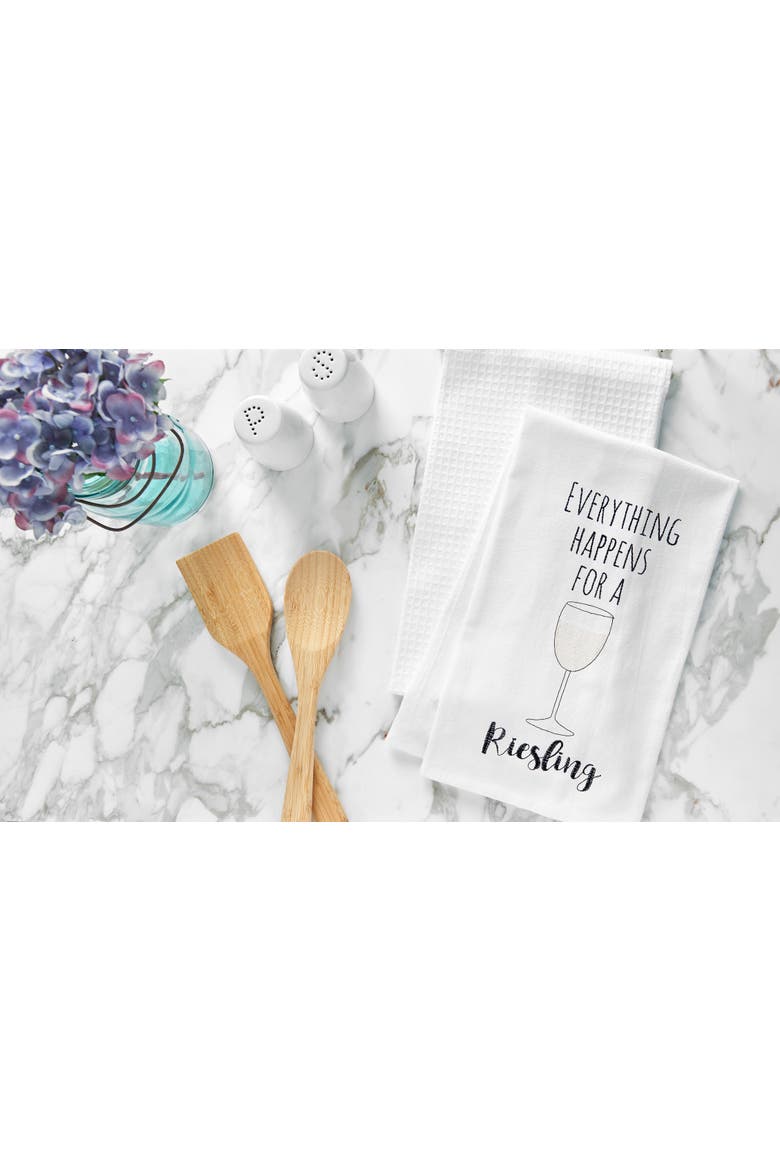 Everything Happens For A Riesling Flour Sack Cotton Kitchen Towel, Alternate, color, White