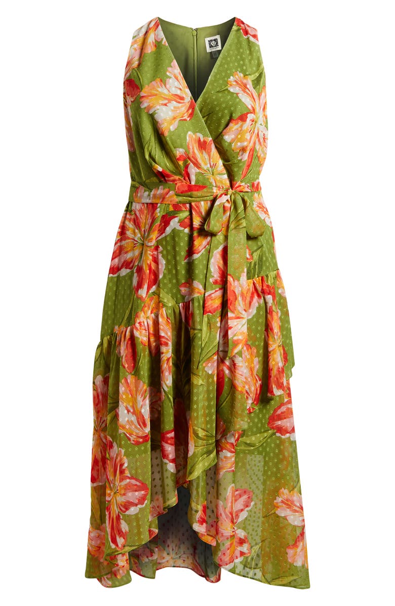 Anne Klein Floral Clip Dot High-Low Faux Wrap Dress, Alternate, color, 
