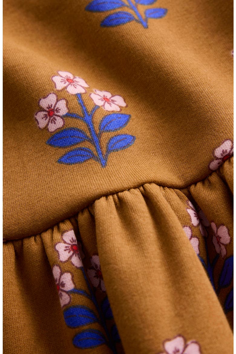 Kids' Frill Sweater Dress, Alternate, color, TOFFEE BROWN FLOWER STAMP