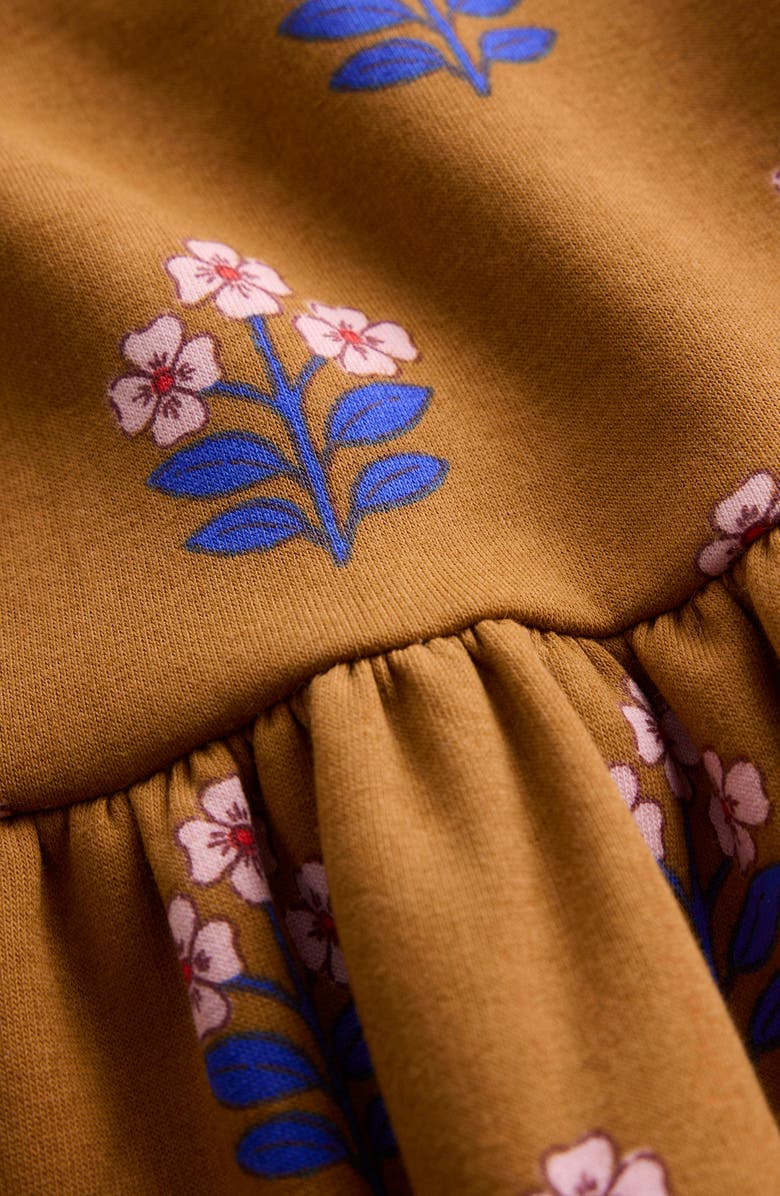 Mini Boden Kids' Frill Sweater Dress, Alternate, color, Toffee Brown Flower Stamp