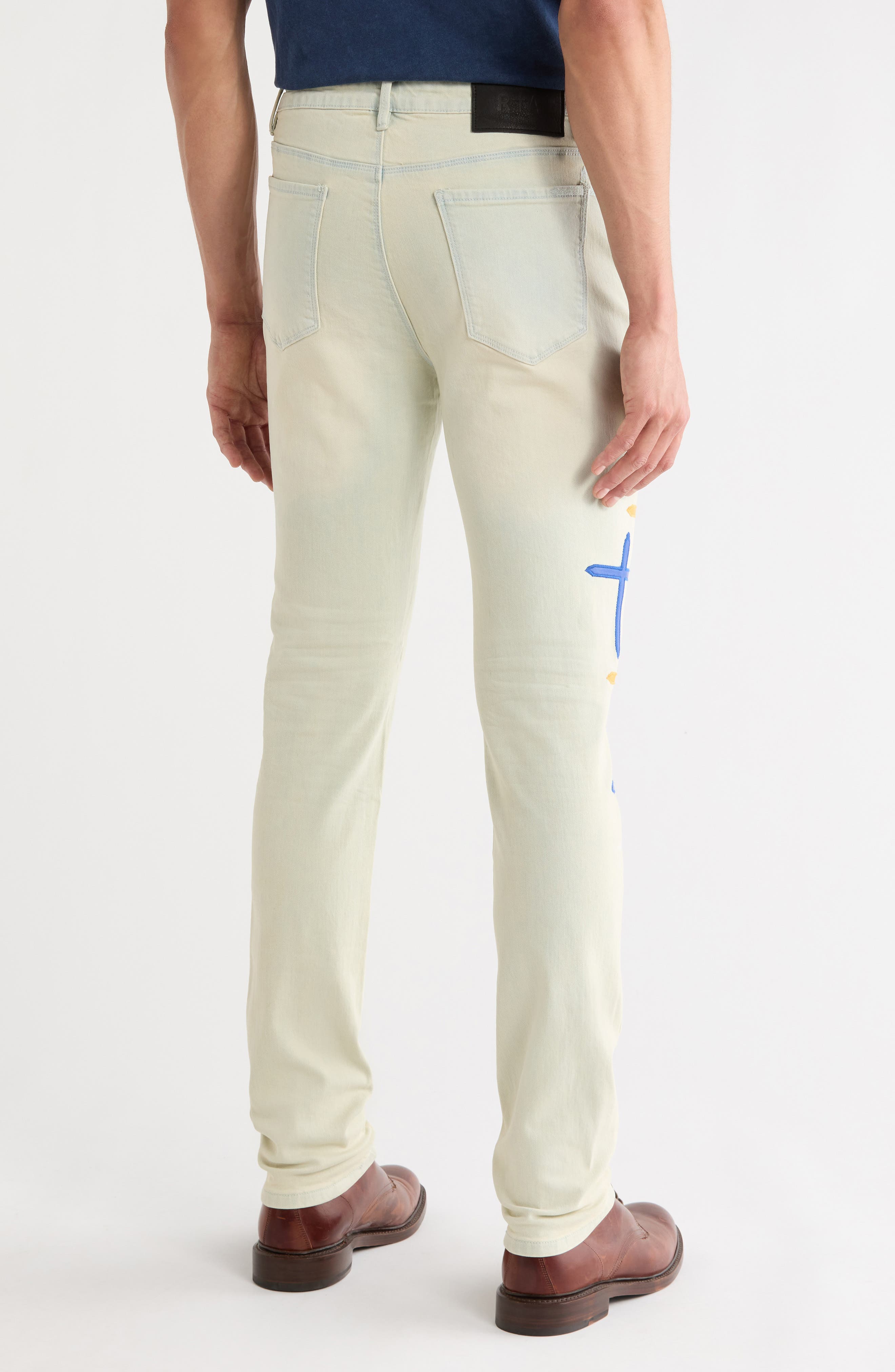 RtA Bryant Faux Leather Cross Skinny Jeans | Nordstromrack