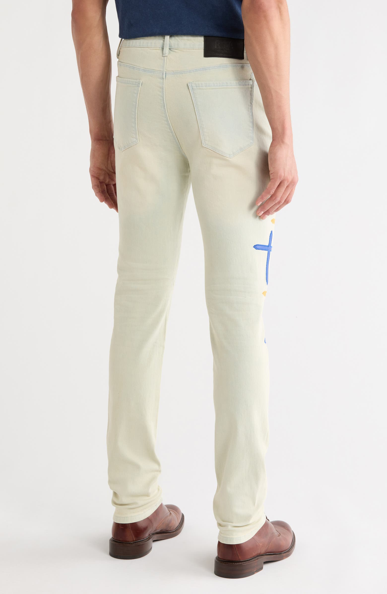 RtA Bryant Faux Leather Cross Skinny Jeans | Nordstromrack