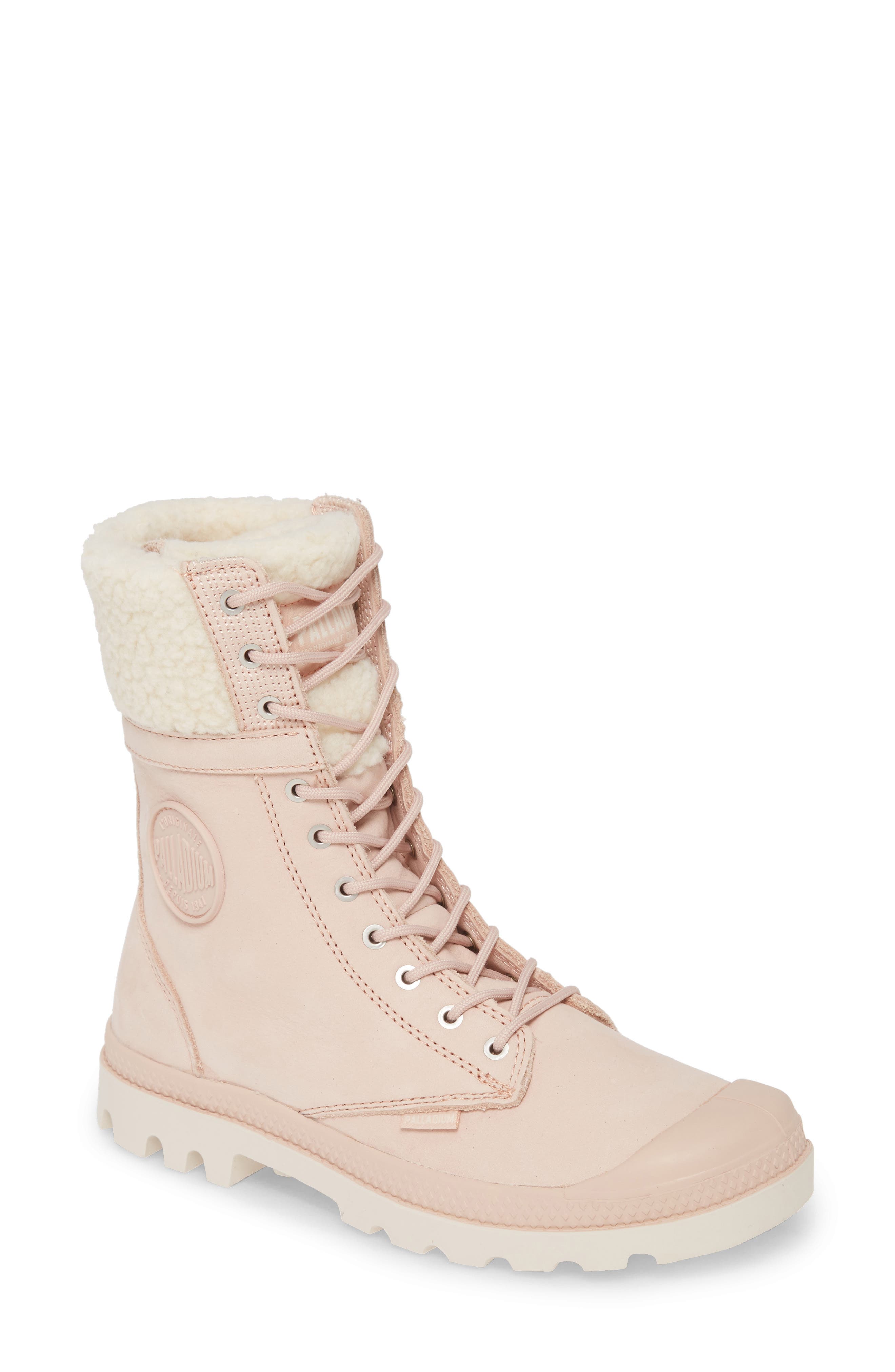 Baggy Pilot Faux Shearling Lined Boot, Main, color, ROSE DUST LEATHER