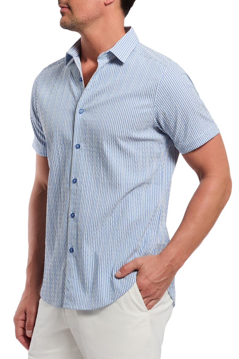 Fornillo Classic Fit Stripe Short Sleeve Button-Up Shirt, Alternate, color, NAVY