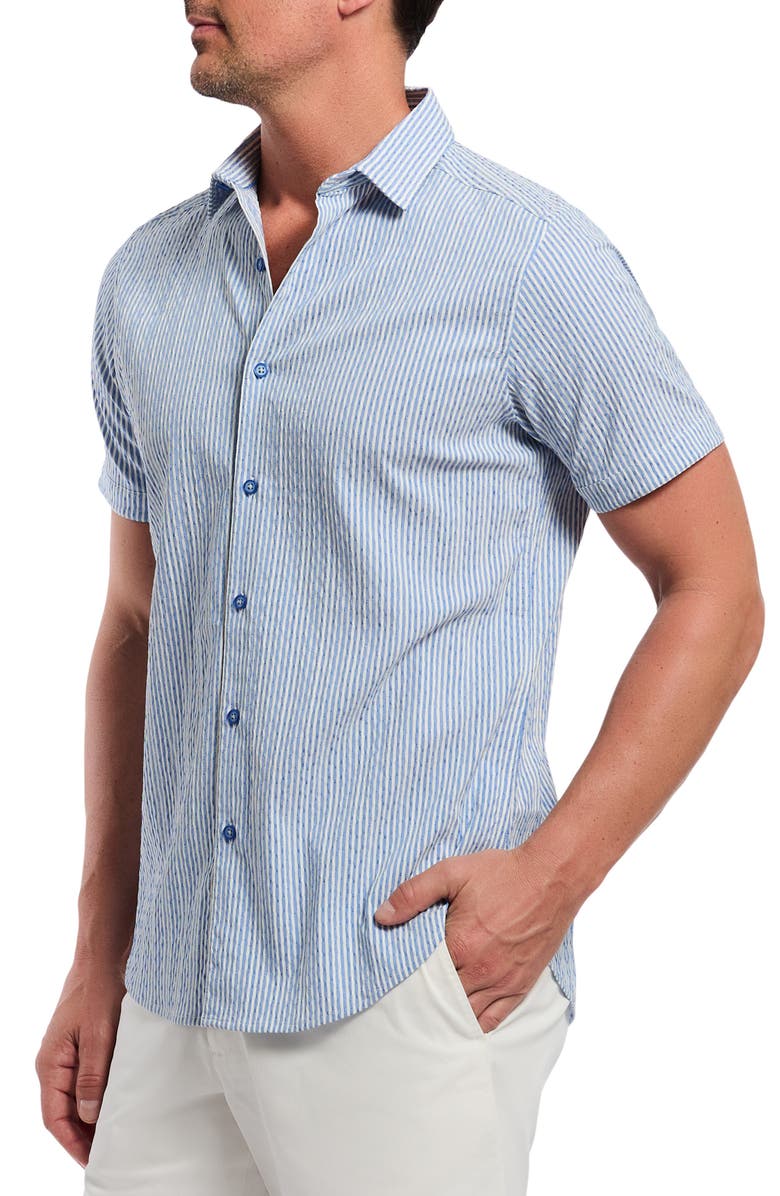 Robert Graham Fornillo Classic Fit Stripe Short Sleeve Button-Up Shirt, Alternate, color, Navy