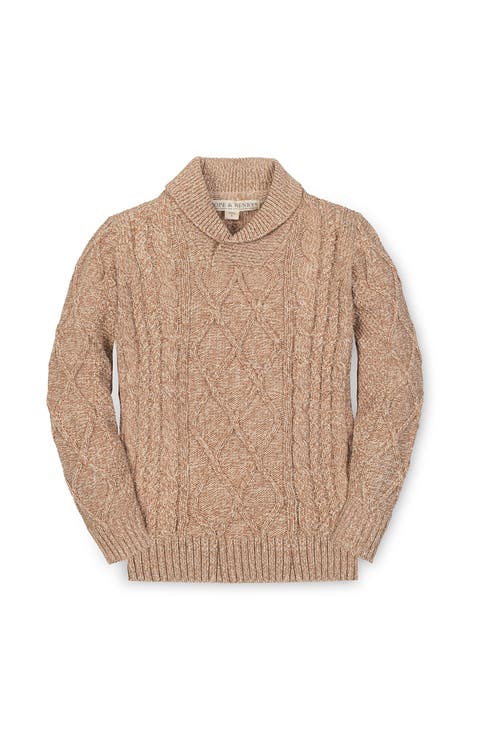 Kids' Organic Long Sleeve Shawl Collar Cable Sweater