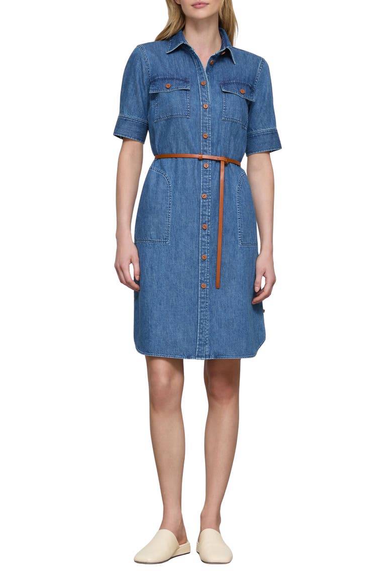 Belted Chambray Shirtdress, Main, color, FADED SKYLINE