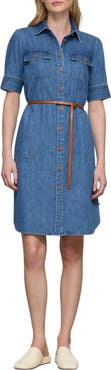 Lafayette 148 New York Belted Chambray Shirtdress