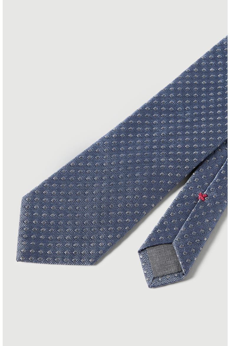 Silk tie with geometric pattern, Alternate, color, Denim