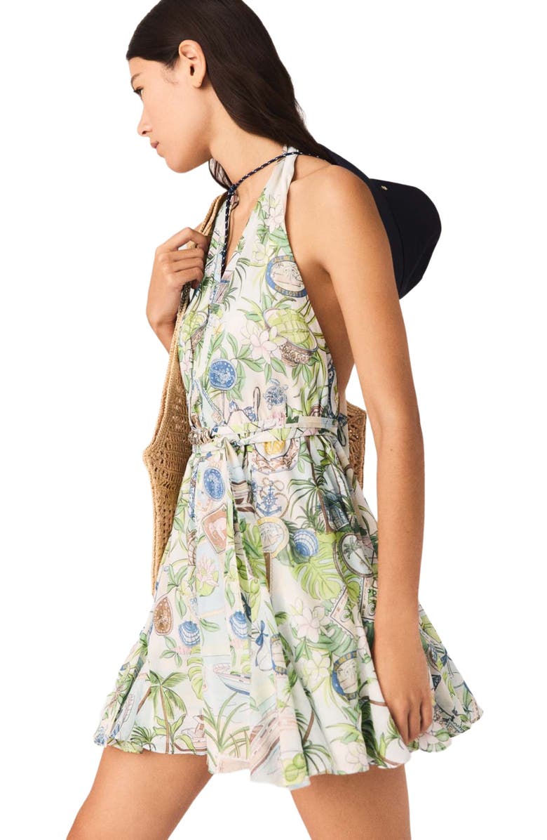 maje Short Patterned Backless Dress, Alternate, color, Postcard Print