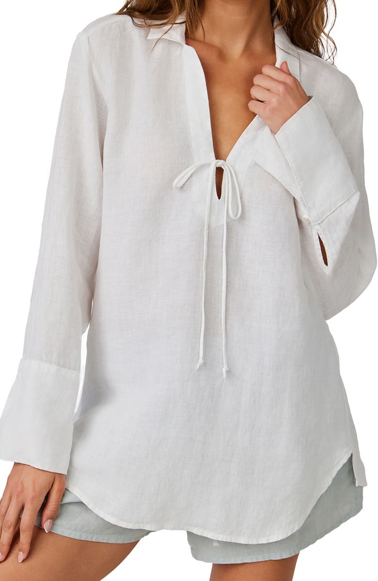 Bella Dahl Tie Neck Linen Tunic Top, Main, color,