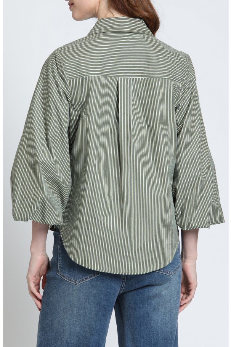 Cotton Bubble Sleeve Button-Up Shirt, Alternate, color, OLIVE DRIFT STRIPE