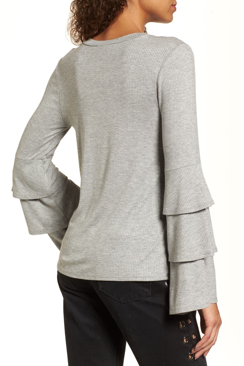 Ruffle Sleeve Ribbed Sweater, Alternate, color, GREY MEDIUM HEATHER