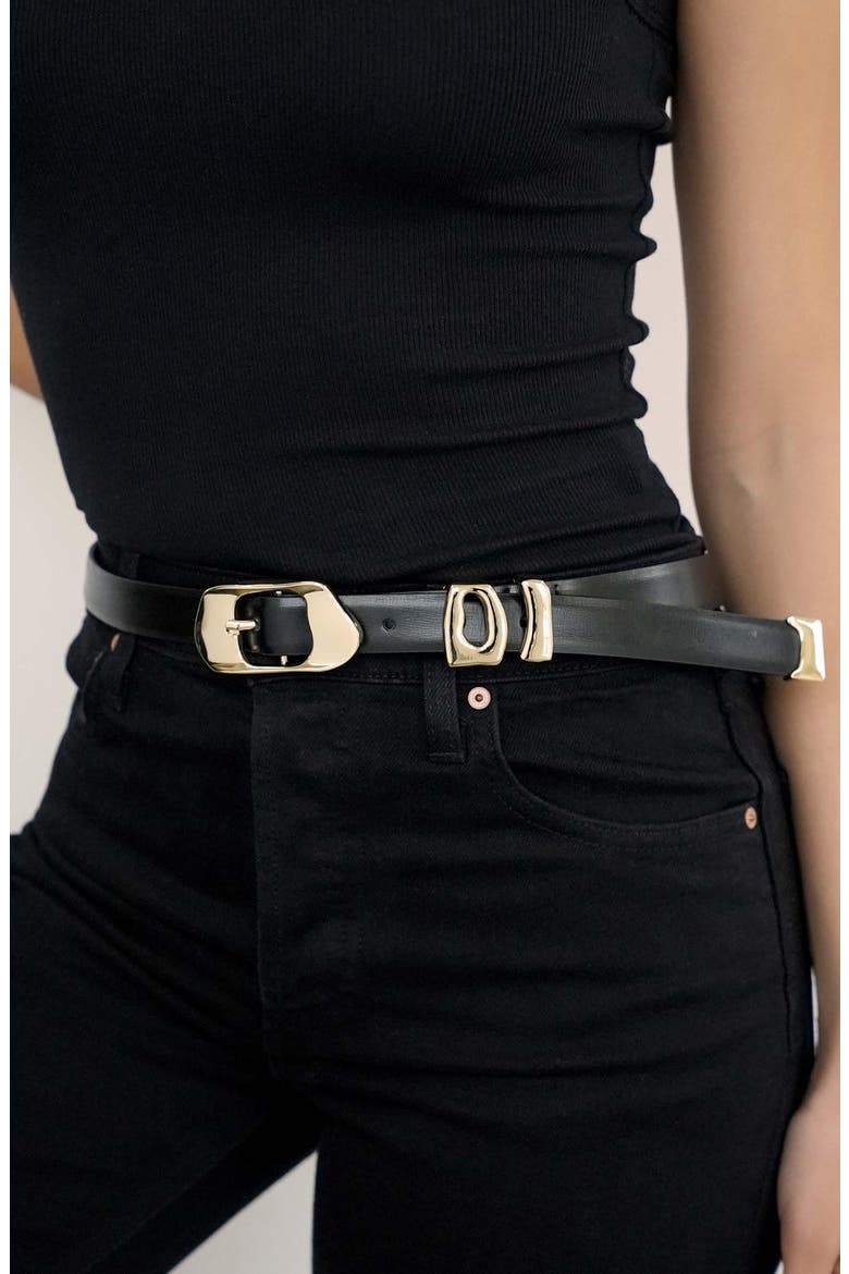 Molten Leather Belt, Alternate, color, BLACK