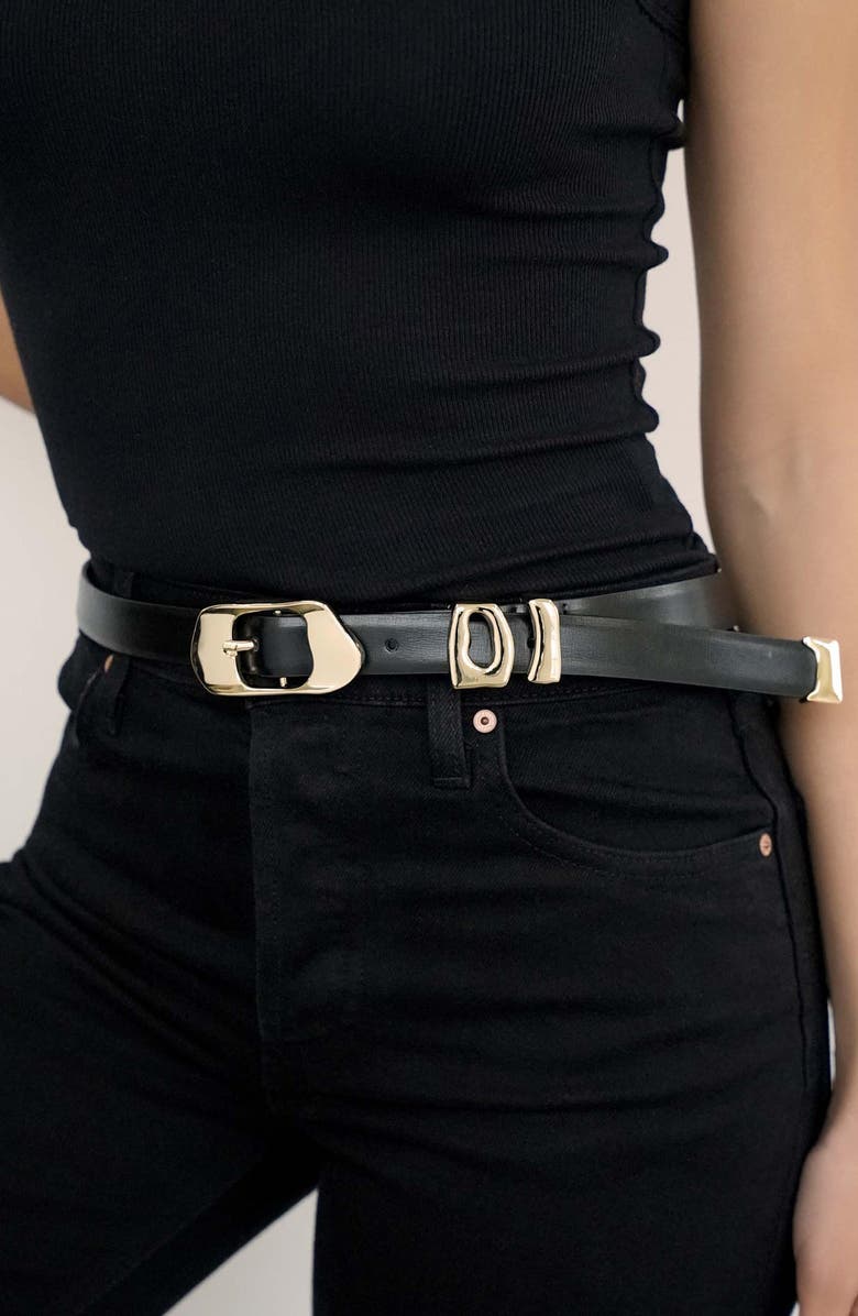 Ettika Molten Metal Leather Belt, Alternate, color, Black