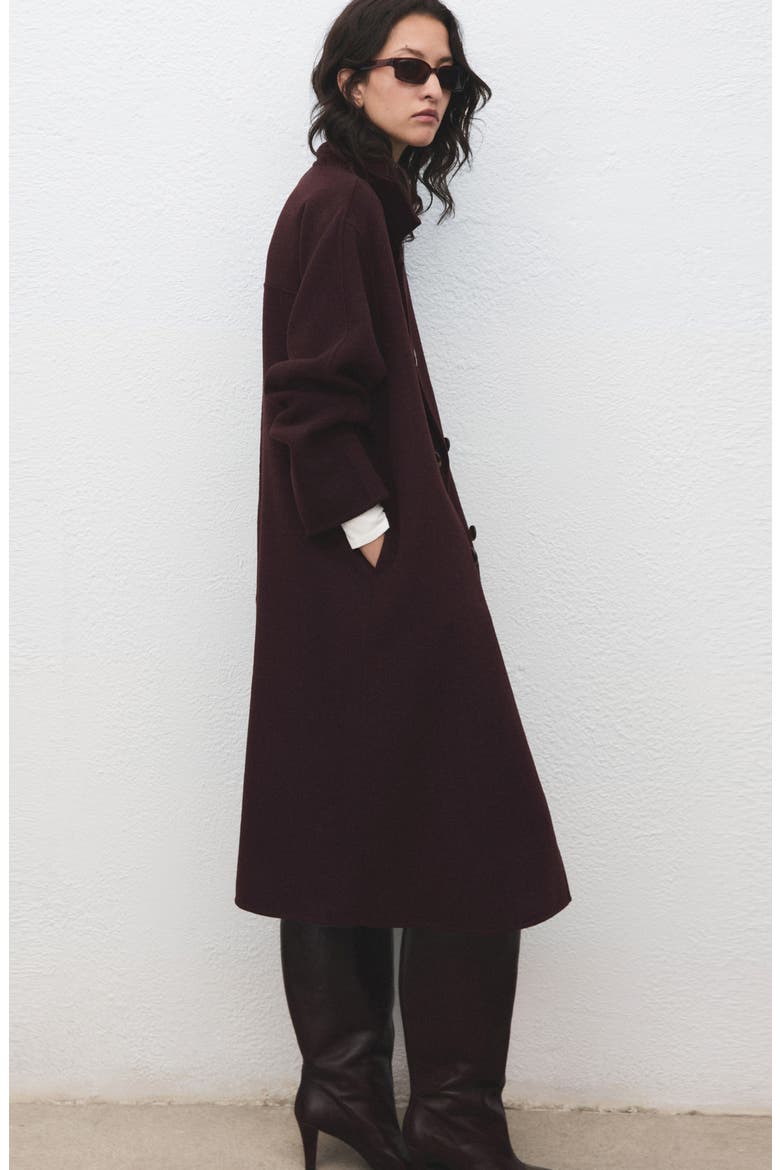 Picarol Double Breasted Wool Blend Coat, Alternate, color, WINE