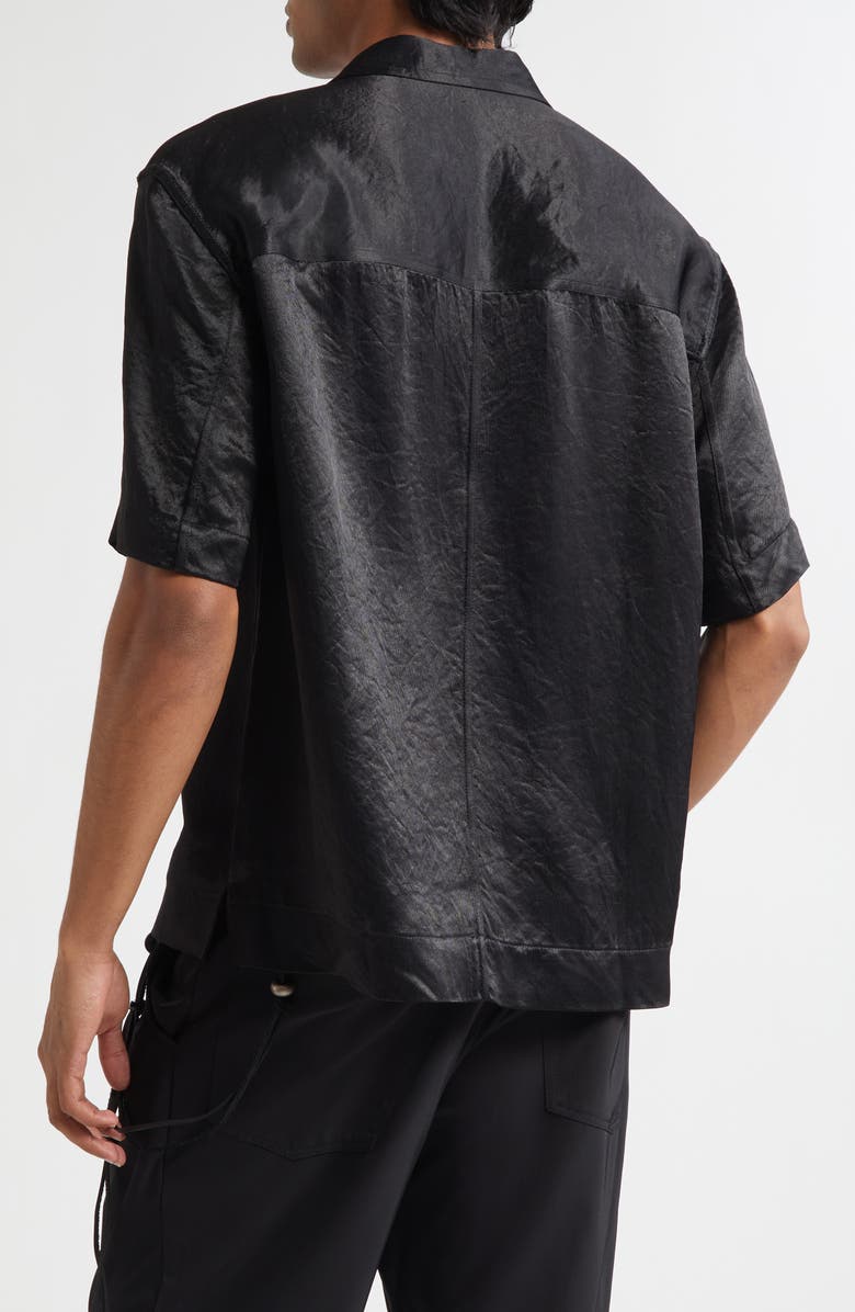 SONG FOR THE MUTE Boxy Embellished Flower Camp Shirt, Alternate, color, Black