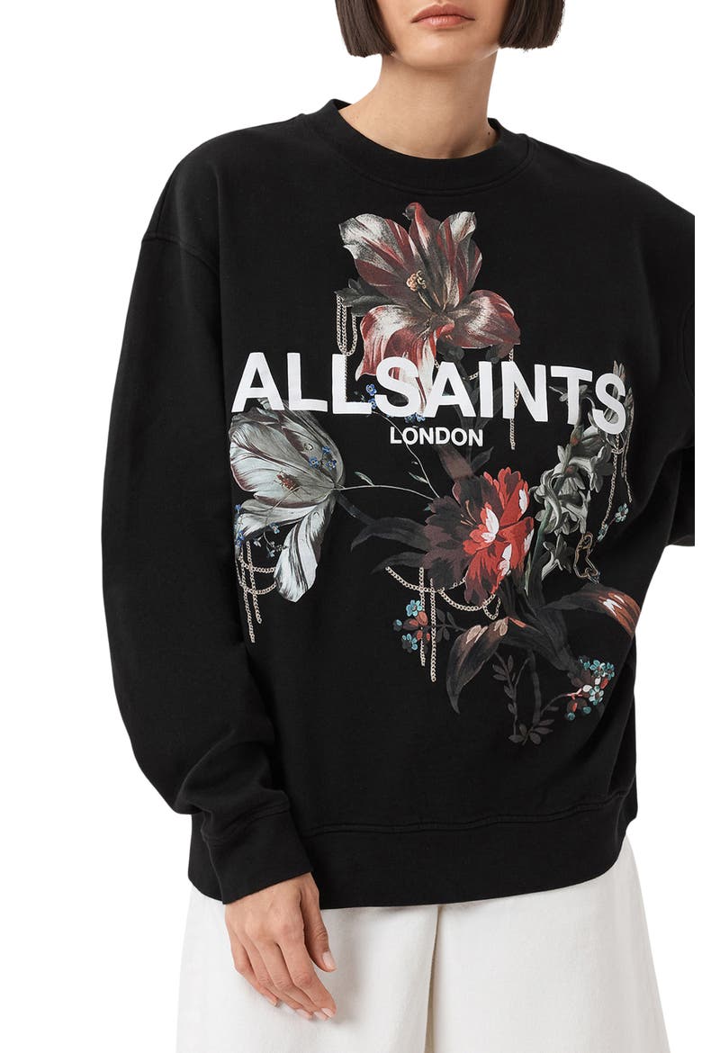 Ania Etta Graphic Sweatshirt, Alternate, color, BLACK