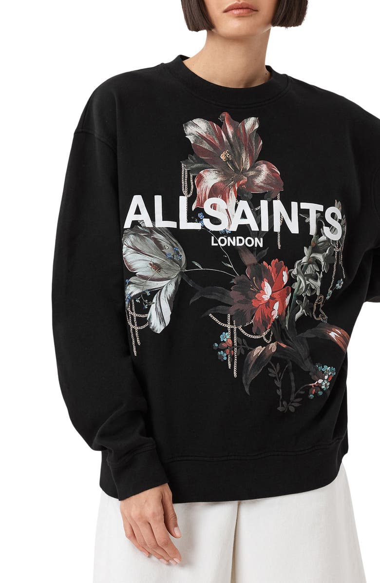 AllSaints Ania Etta Graphic Sweatshirt, Alternate, color, Black