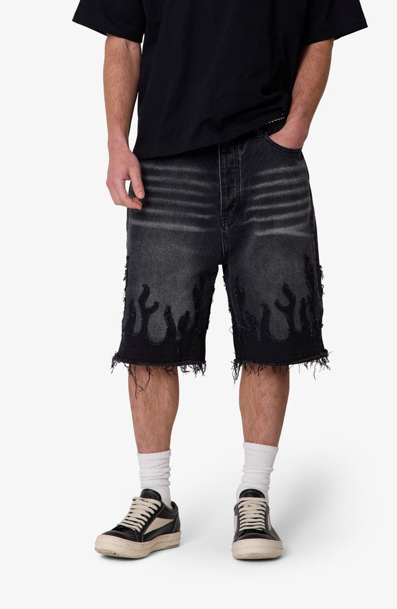 mnml Flame Rip & Repair Denim Shorts, Alternate, color,