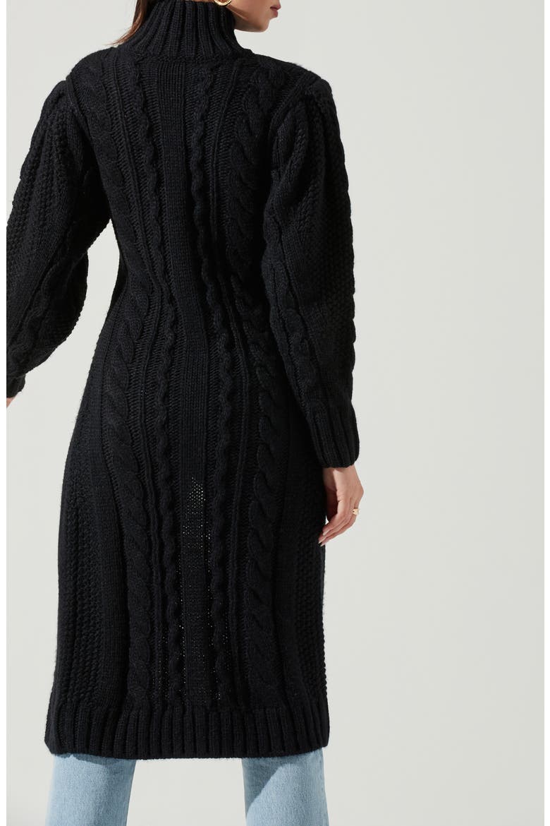 Evangelina Cable Stitch Maxi Turtleneck Sweater, Alternate, color, BLACK