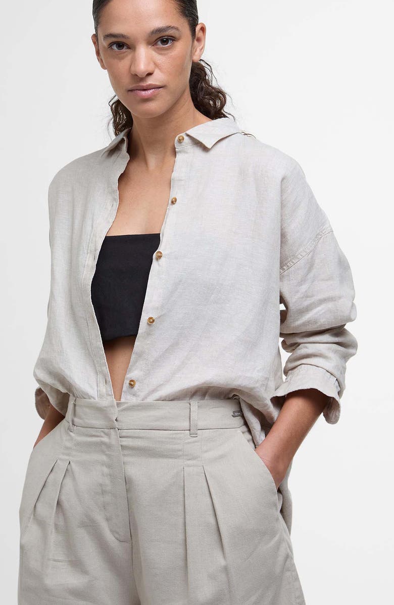 Barbour Luna Pleated Cotton & Linen Shorts, Alternate, color, Light Sand