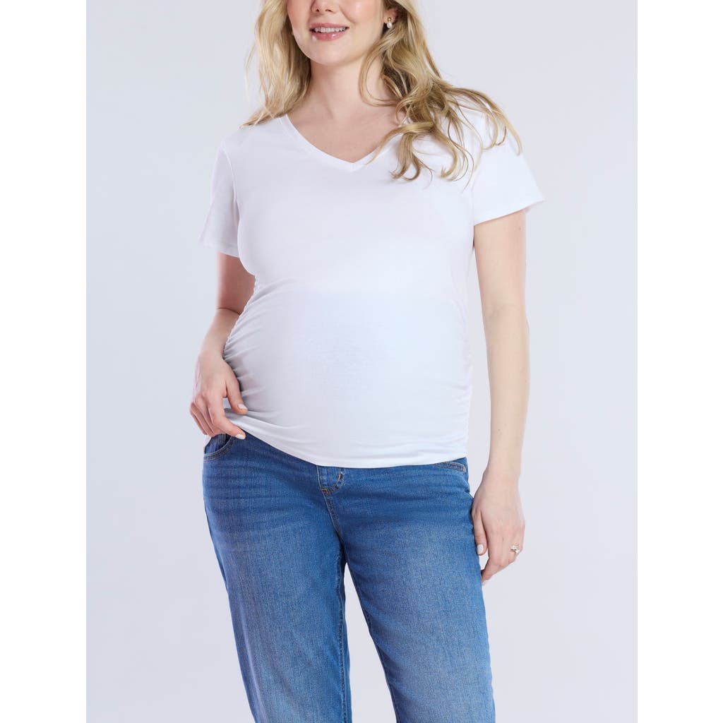 Motherhood Maternity V-neck Side-ruched Maternity Short Sleeve Tee In White