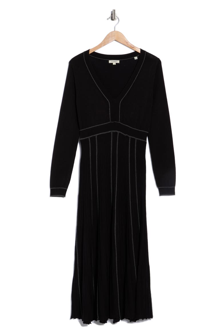 Long Sleeve Piped Sweater Dress, Alternate, color, BLACK/ CHARCOAL