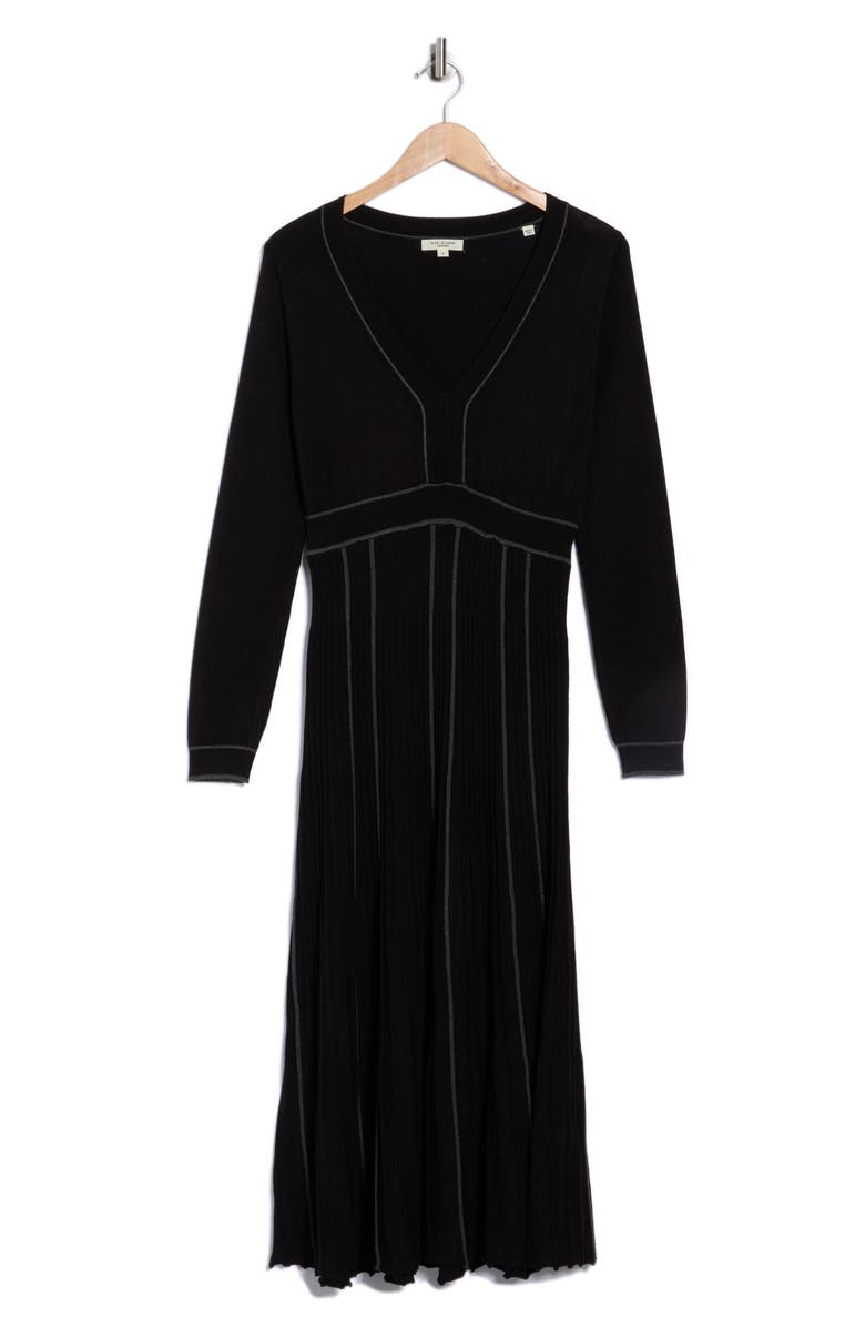 MAX STUDIO Long Sleeve Piped Sweater Dress, Alternate, color, Black/ Charcoal