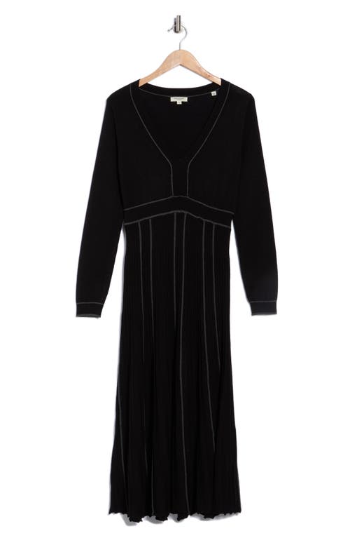 Max Studio Long Sleeve Piped Sweater Dress In Black