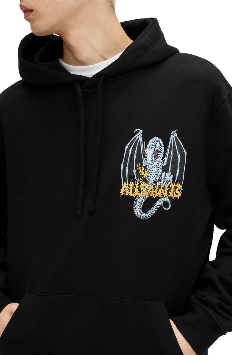 AllSaints Dragon Skull Graphic Hoodie, Alternate, color, 