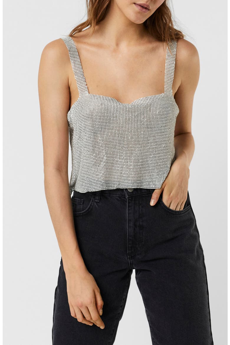 Carmen Metallic Mesh Crop Top, Alternate, color, SILVERDNU