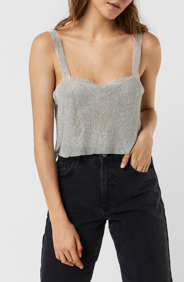 VERO MODA Carmen Metallic Mesh Crop Top, Alternate, color,