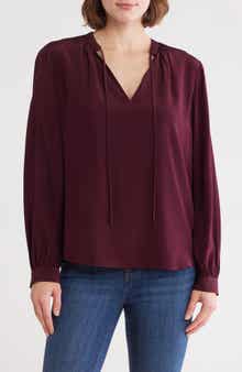 FRAME Shirred Long Sleeve Silk Top