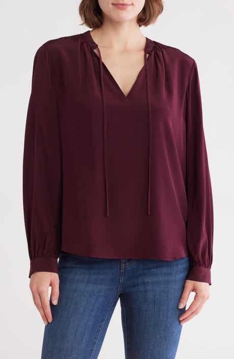 FRAME Shirred Long Sleeve Silk Top