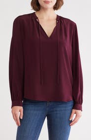 FRAME Shirred Long Sleeve Silk Top