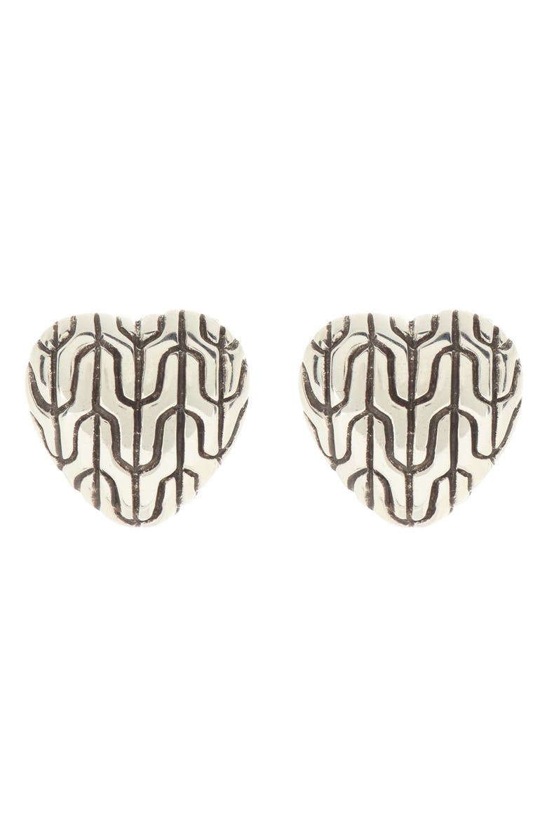 John Hardy Chain Texture Heart Stud Earrings, Alternate, color, Silver