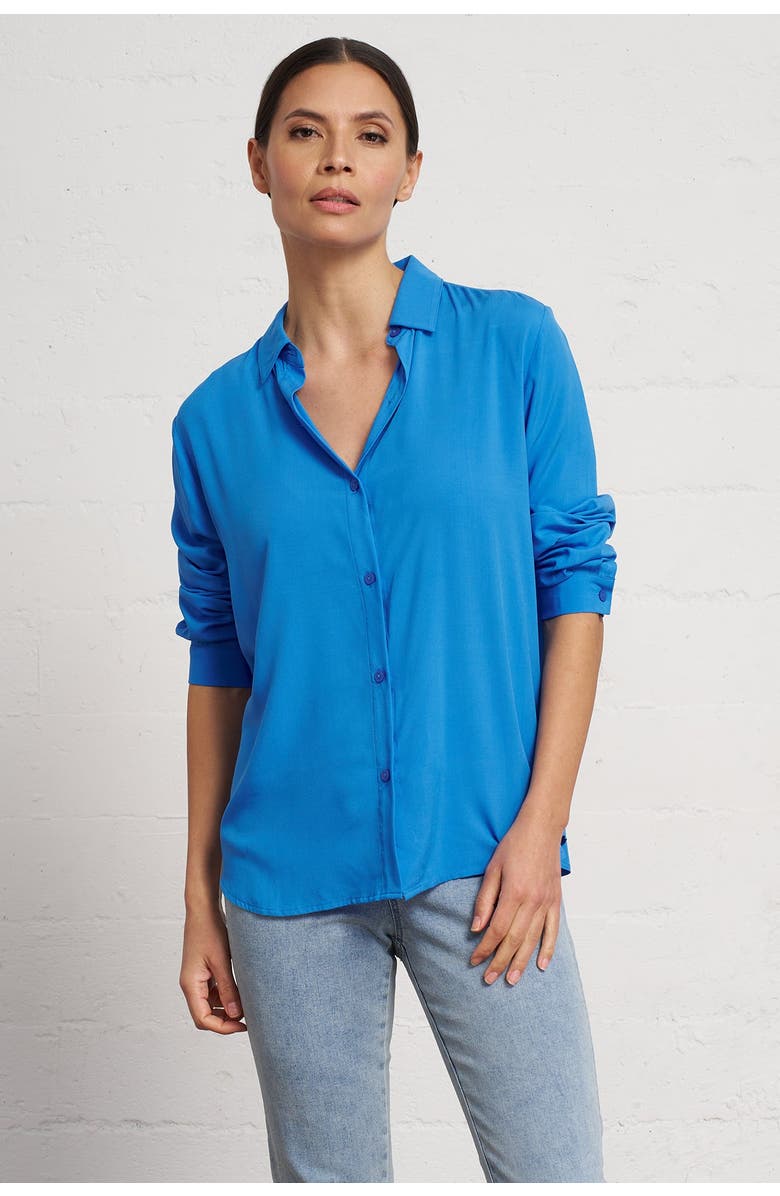 Franne Golde Easy  Airy Poplin Button-Up Shirt, Main, color, 