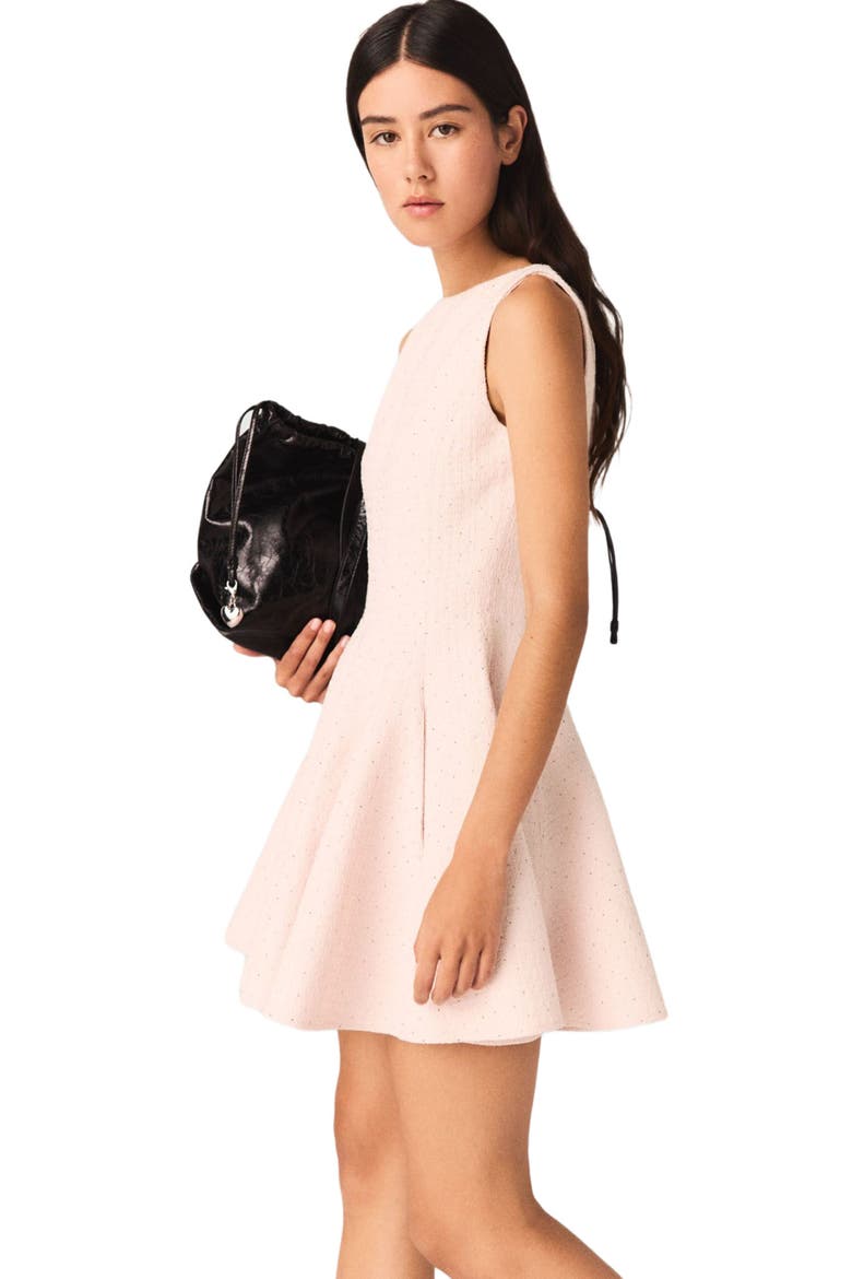 Short flared tweed dress, Alternate, color, Pink
