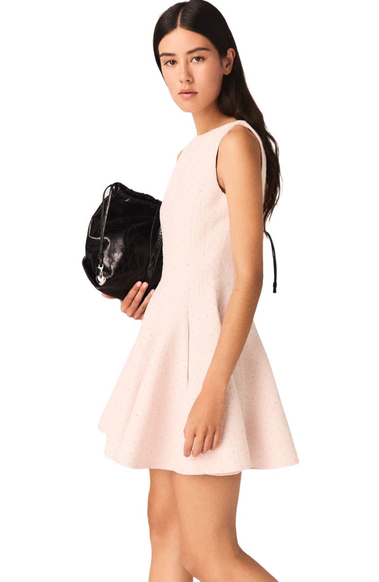 maje Short flared tweed dress, Alternate, color, Pink