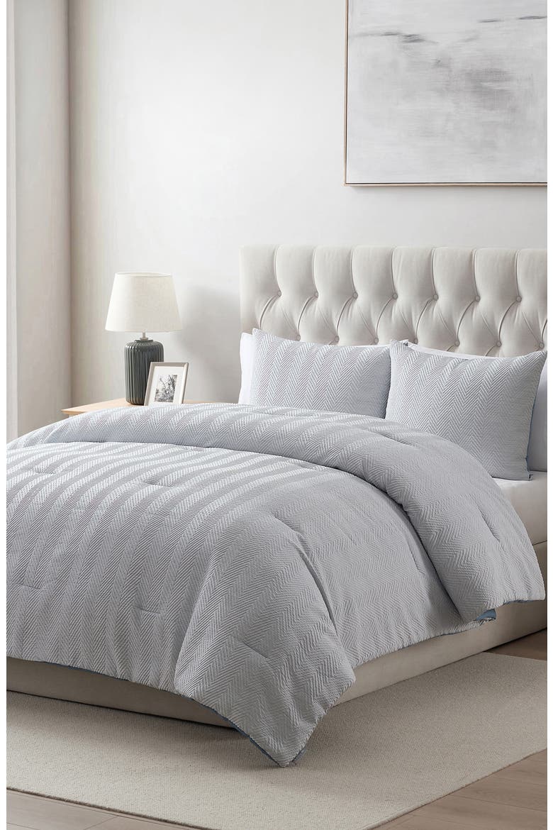 Herringbone Microfiber Reversible Comforter & Sham Set, Alternate, color, BLUE