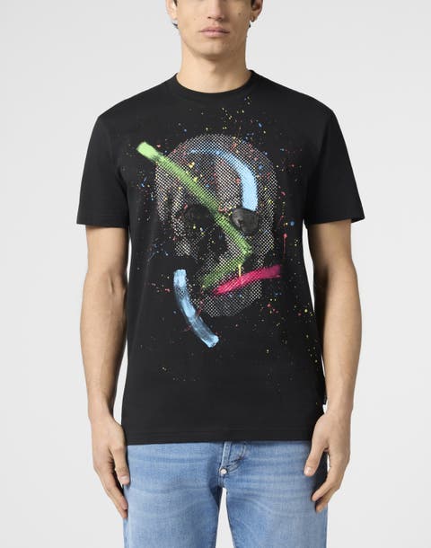 Round Neck T-Shirt Paint Splash Skull Men