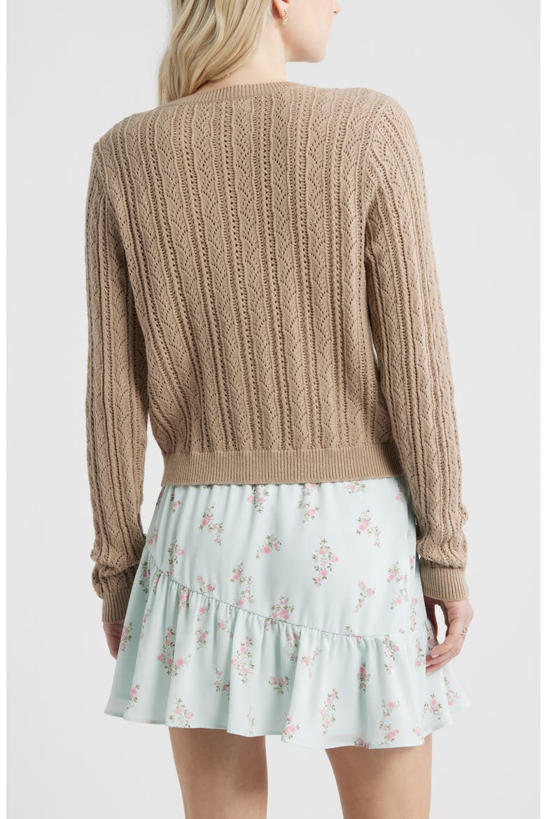 Pointelle Knit Cardigan, Alternate, color, TAN SAVANNAH